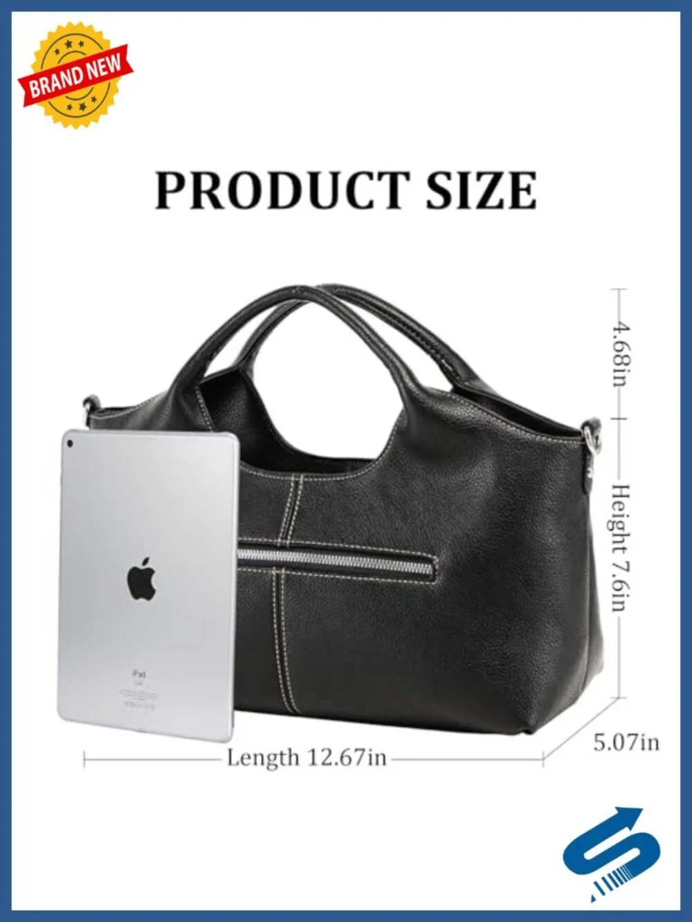 Soft Leather Small Tote Satchel Crossbody Bag with 2 Compartments